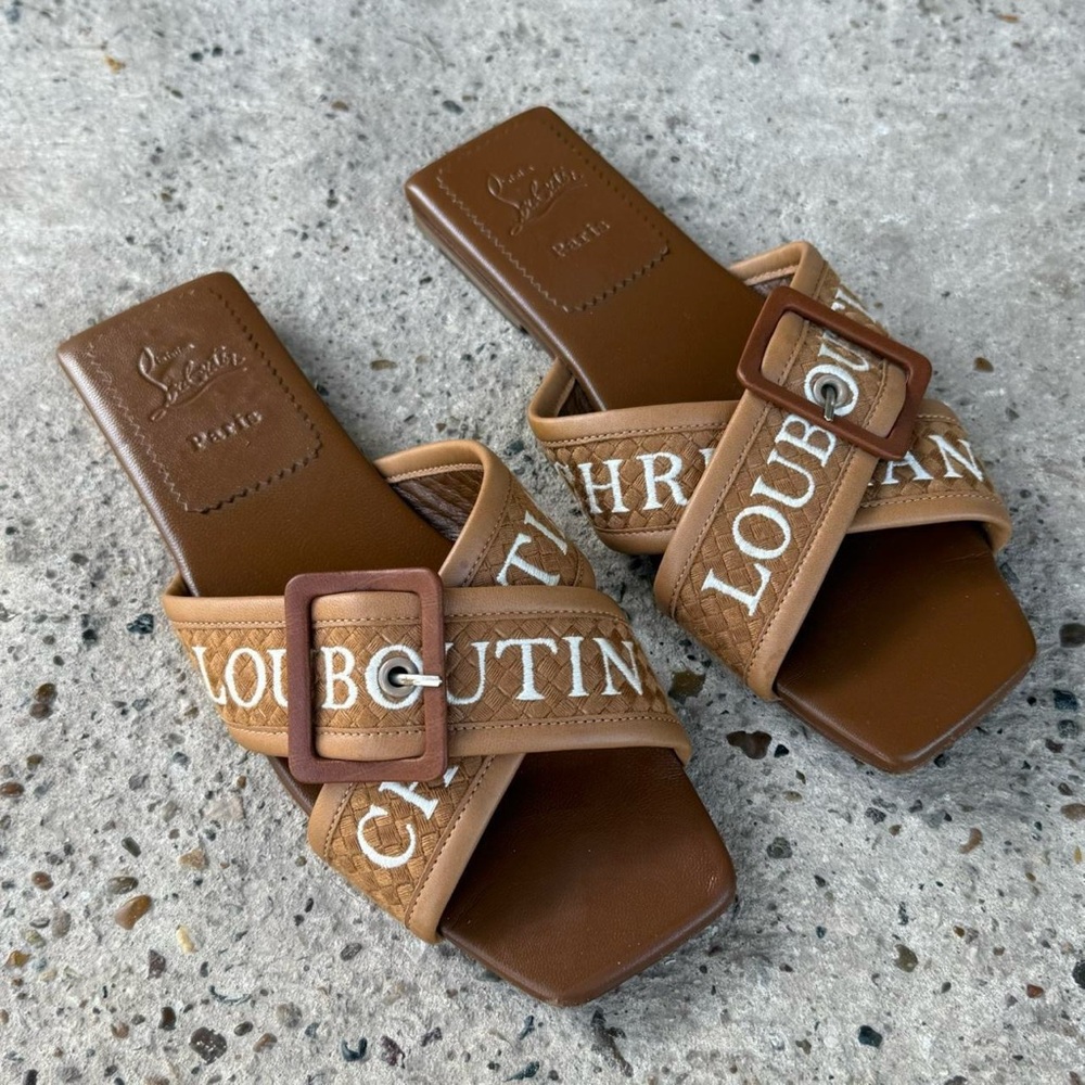 Christian Louboutin Tan crossimule Slide Sandals
